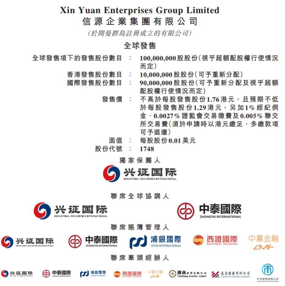 又一福建人的企业 - 信源企业集团(01748.HK)在香港主板上市，由福建背景的兴证国际独家保荐