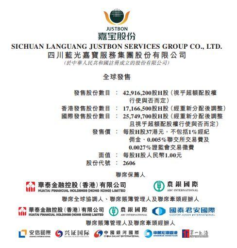 藍光嘉寶(02606)，10月18日在香港成功掛牌上市，募資 15.88 億港元