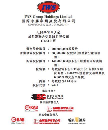 国际永胜集团(08441)，10月22日在香港成功挂牌上市，募资 6400万港元